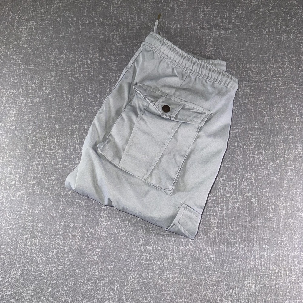 Smoke & Ash Jogger Pants Mens Large Gray Satin Cargo Elastic Waist‎ Cuffed